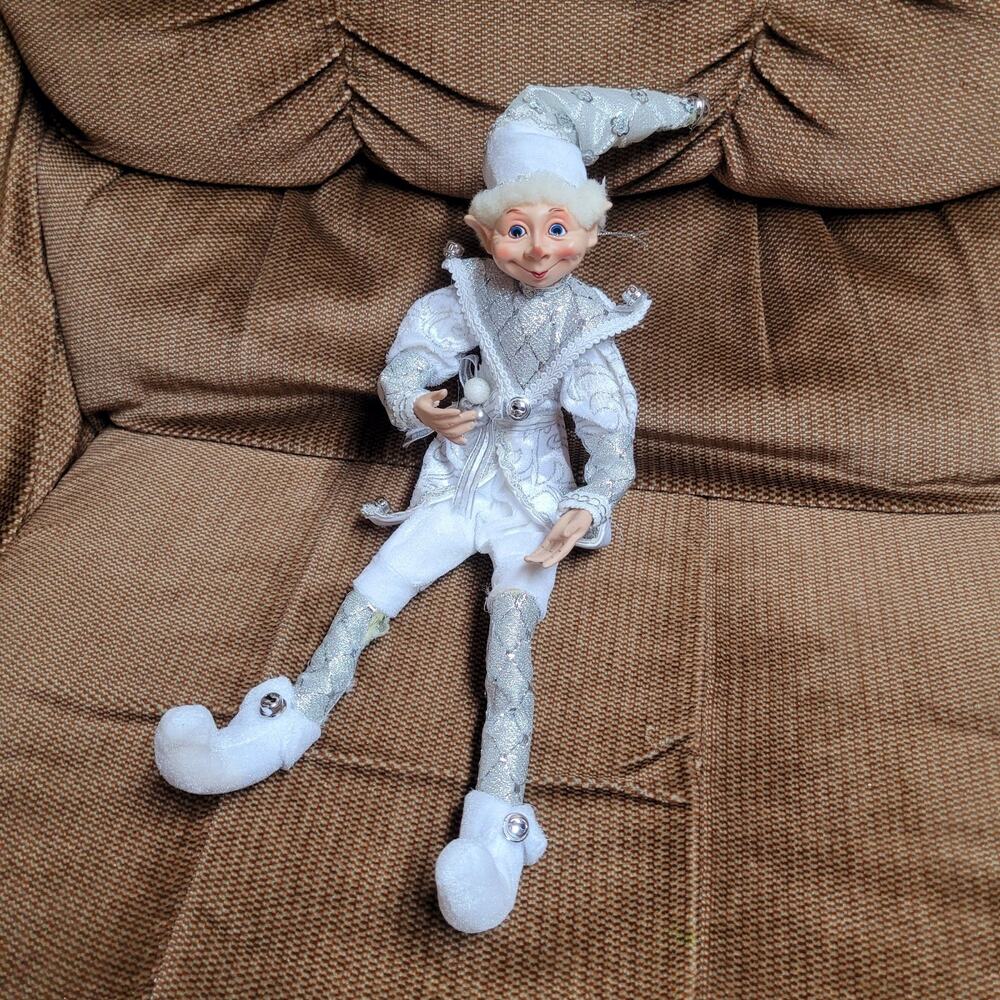 Robert Stanley Posable Christmas Pixie Elf Doll Silver & White Outfit Silver